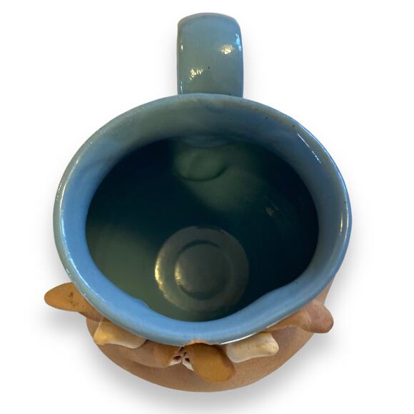 Unique Vintage Hand Thrown Sky Blue Tan Goofy Cow Oversize Coffee Mug Farmhouse - Picture 3 of 16